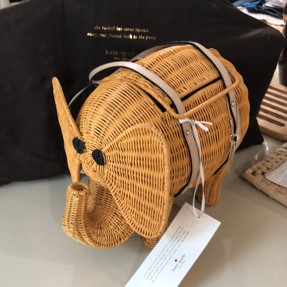Kate Spade wicker Elephant bag 9”x8” Brand new with dust bag and new tags